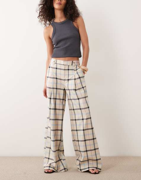 ASOS DESIGN wide leg pants in check - view 1