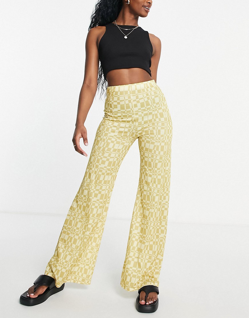 ASOS DESIGN wide leg pants in cheesecloth in abstract plaid print-Multi
