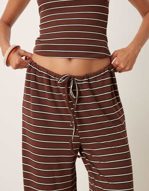 ASOS DESIGN wide leg pants in choc stripe (part of a set), 2 of 5