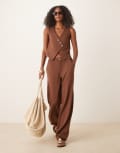 [ASOS DESIGN] ASOS DESIGN wide leg pants in chocolate (part of a set)-Brown 6 Mocha