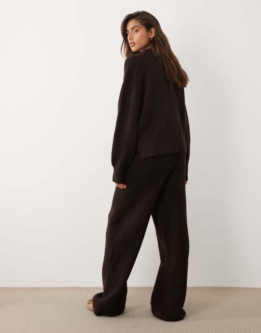 ASOS DESIGN wide leg pants in chocolate (part of a set), 5 of 5