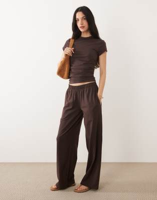Asos Design Wide Leg Pants In Brown