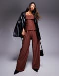 [ASOS DESIGN] ASOS DESIGN wide leg pants in chocolate pin stripe (part of a set)-Multi L Pinstripe