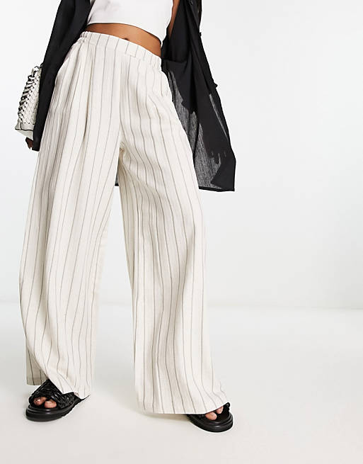 ASOS DESIGN wide leg pants in cream and black stripe