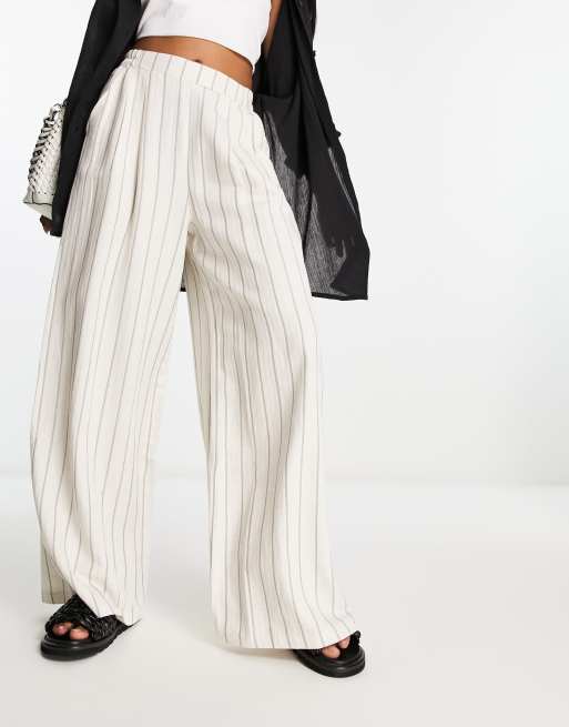 A New Day Pants Womens 4 Cream Stripe Skinny Ankle High Rise Stretch 