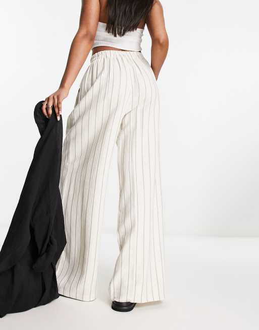 White striped wide outlet leg trousers