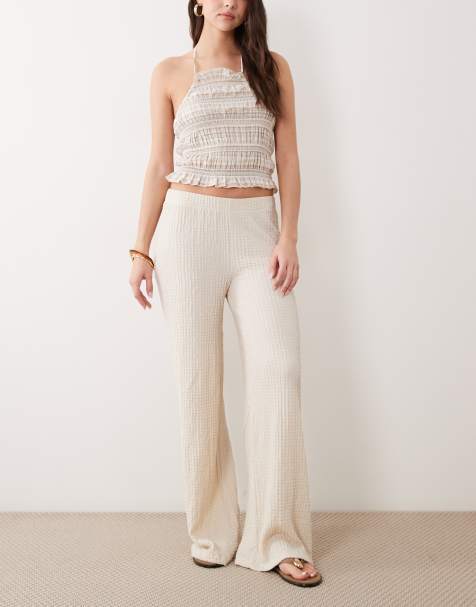 ASOS DESIGN wide leg pants in cream (part of a set) - view 1