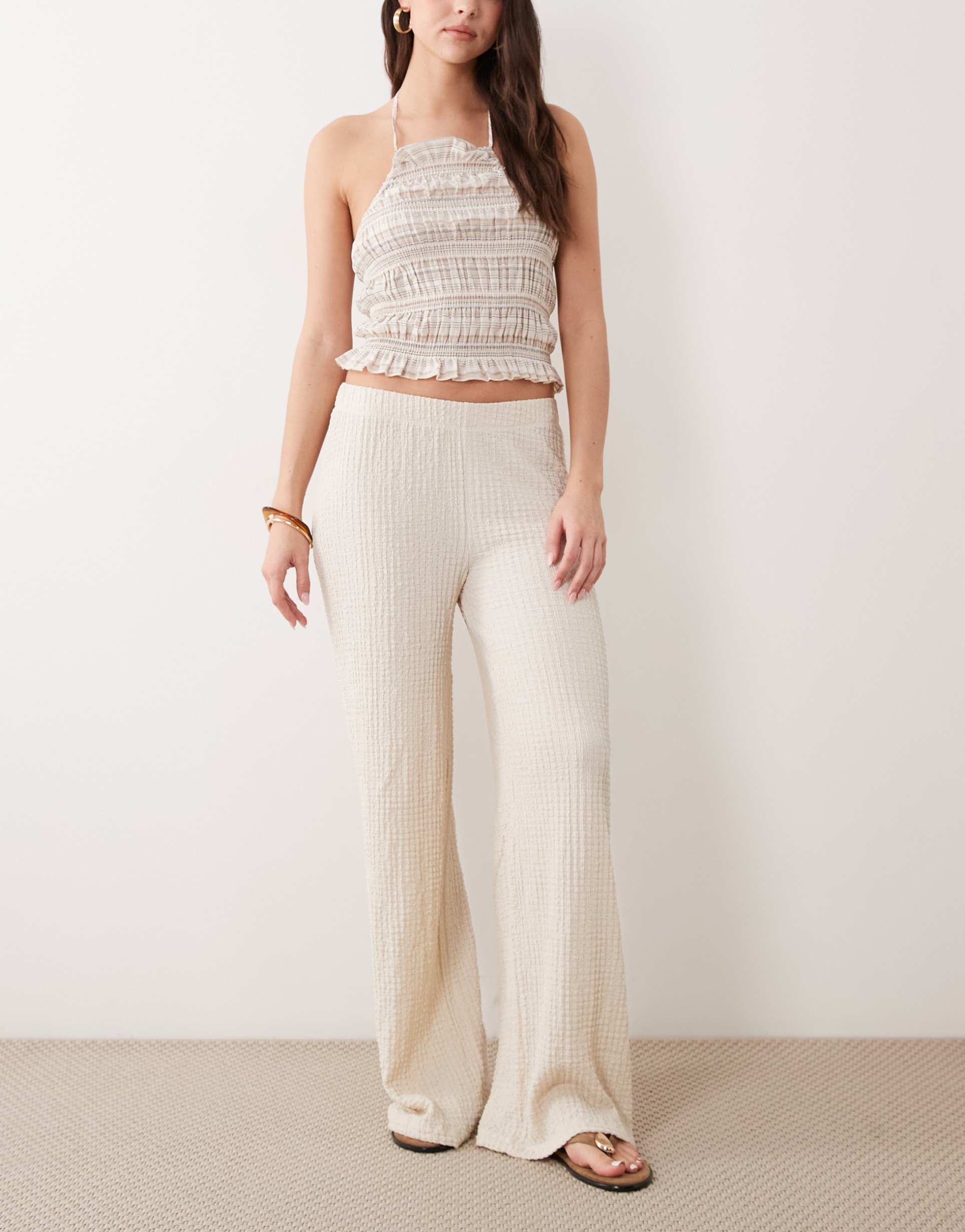 asos design wide leg pants in cream - part of a set
