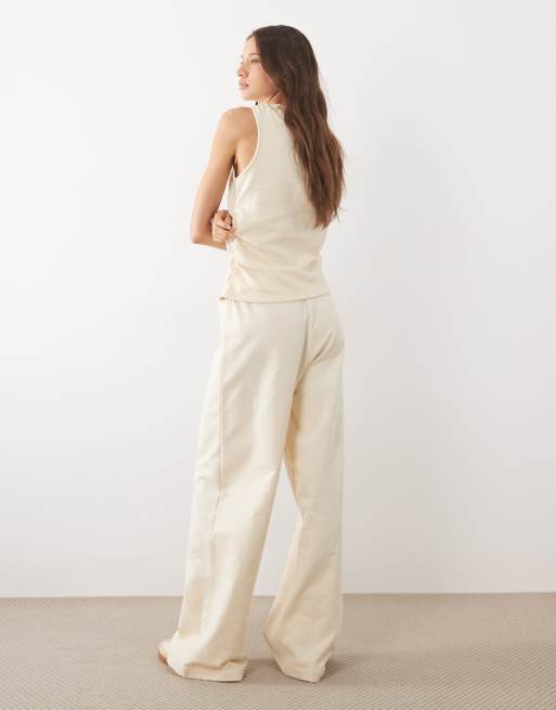 ASOS DESIGN wide leg pants in cream (part of a set), 4 of 5