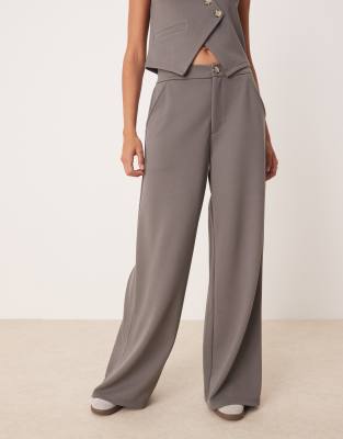 Asos Design Wide Leg Pants In Brown