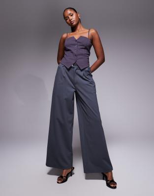 Asos Design Wide Leg Pants In Blue