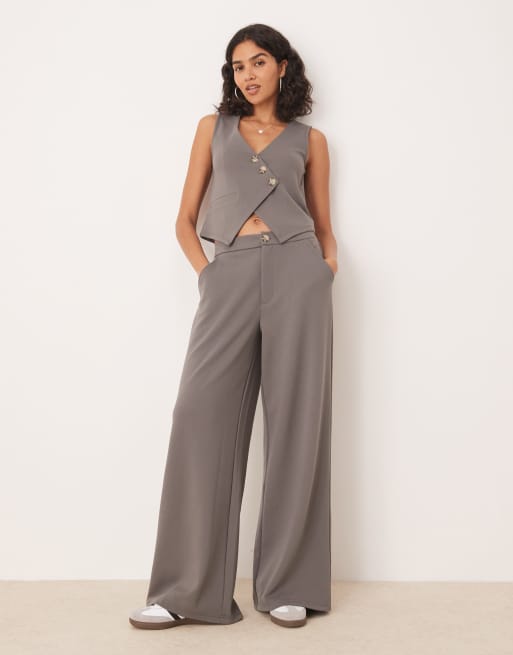 ASOS DESIGN wide leg pants in dark grey (part of a set)