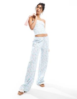 Asos Design Wide Leg Pants In Floral Gingham Print - Part Of A Set-multi