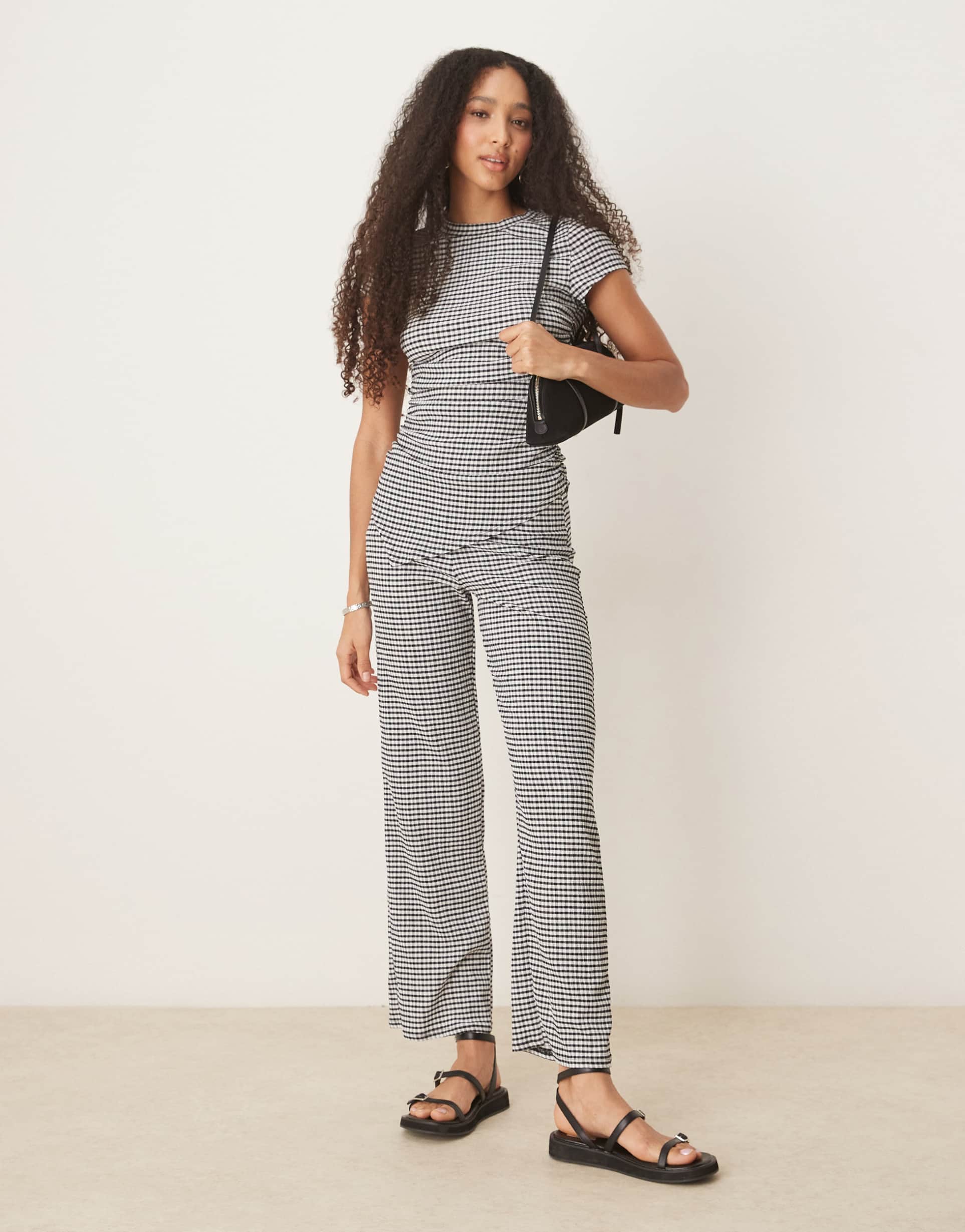 asos design wide leg pants in gingham - part of a set
