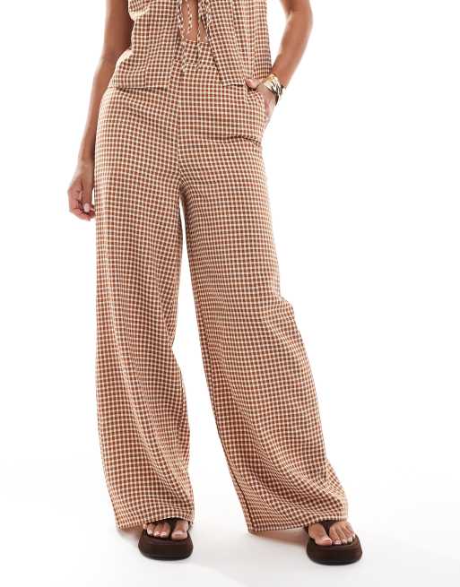 ASOS DESIGN wide leg pants in gingham - part of a set