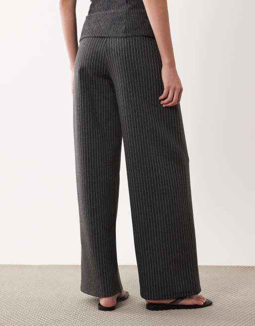 ASOS DESIGN wide leg pants in gray pinstripe - part of a set, 3 of 5