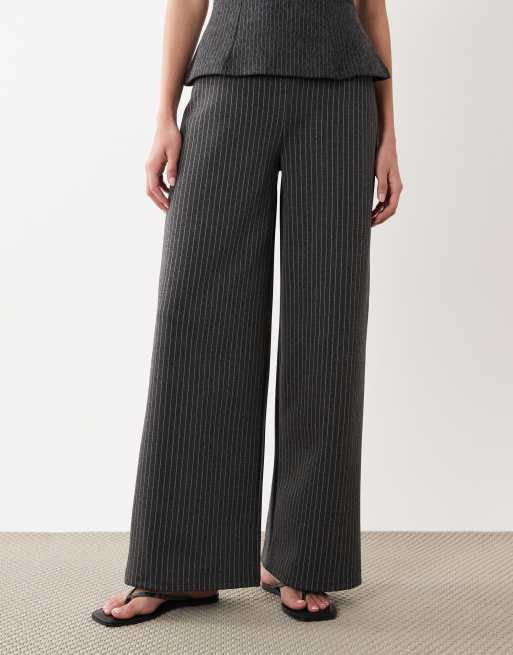 ASOS DESIGN wide leg pants in gray pinstripe - part of a set, 5 of 5