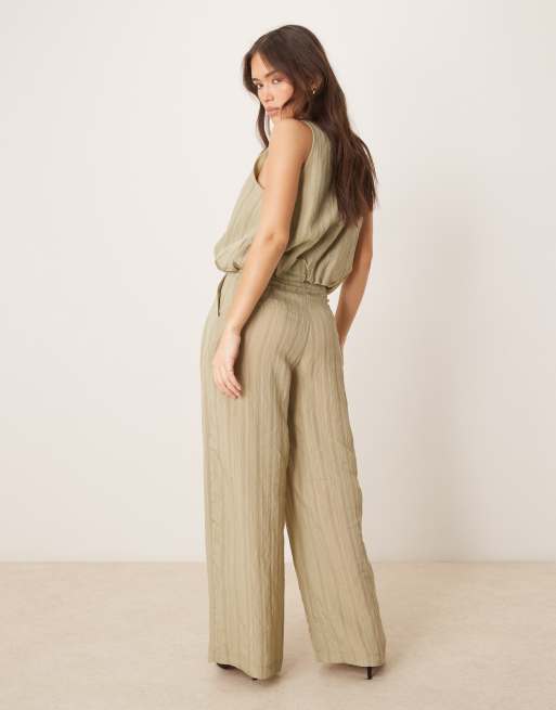 ASOS DESIGN wide leg pants in green tonal stripe - part of a set, 2 of 5