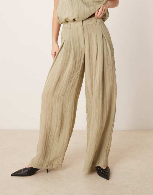 ASOS DESIGN wide leg pants in green tonal stripe - part of a set, 4 of 5