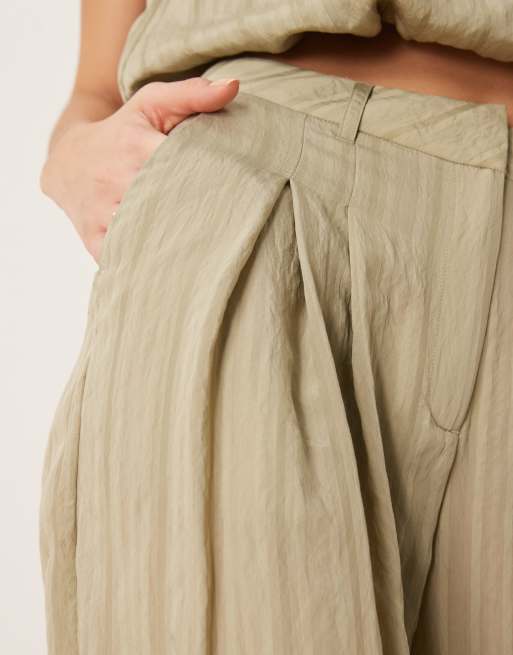 ASOS DESIGN wide leg pants in green tonal stripe - part of a set, 5 of 5