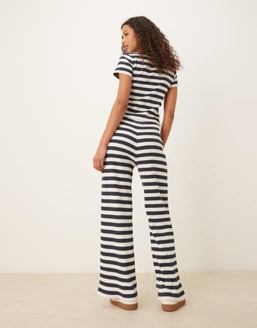 ASOS DESIGN wide leg pants in in navy and white stripe (part of a set), 5 of 5