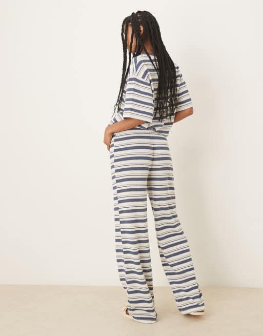 ASOS DESIGN wide leg pants in knit navy stripe - part of a set