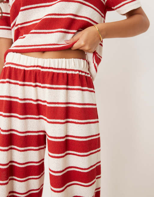 ASOS DESIGN wide leg pants in knit red stripe (part of a set), 3 of 5