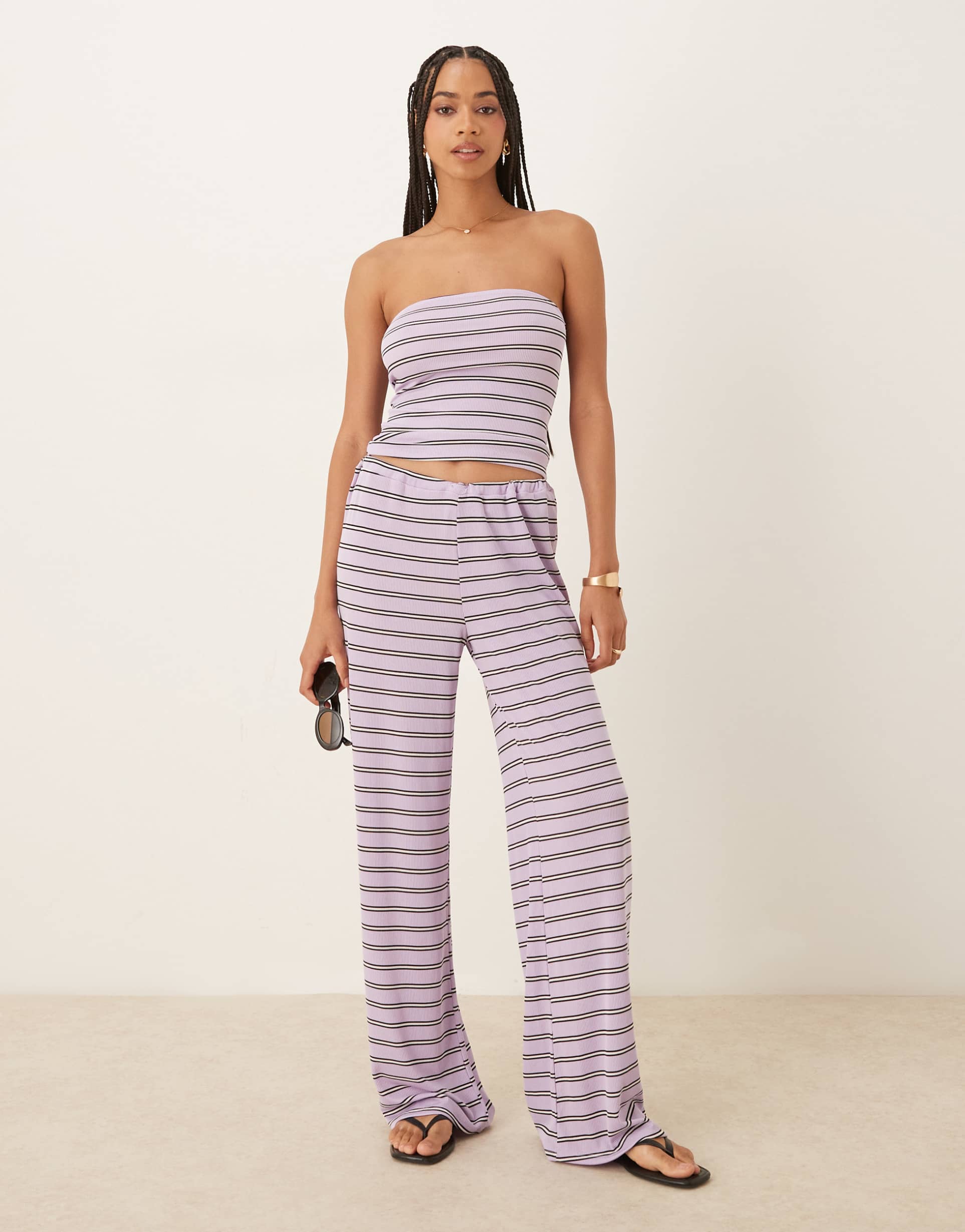 asos design wide leg pants in lilac stripe - part of a set
