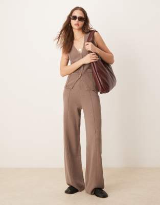 Asos Design Wide Leg Pants In Neutral