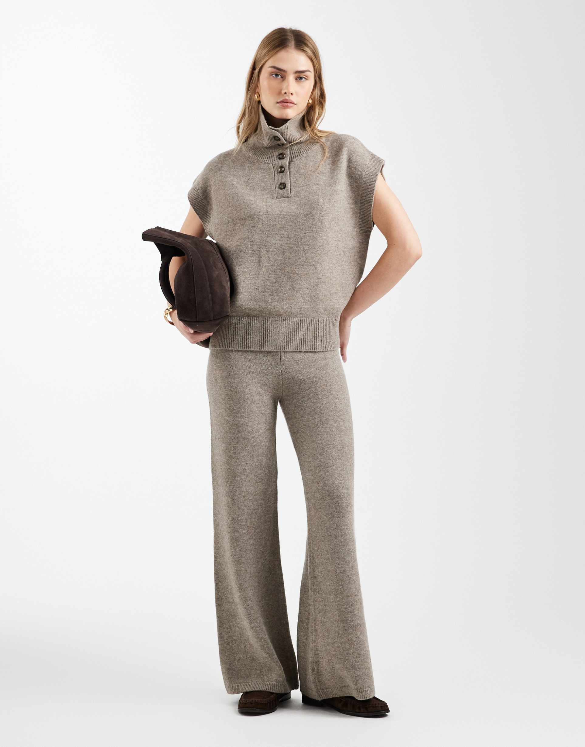 asos design wide leg pants in mocha - part of a set