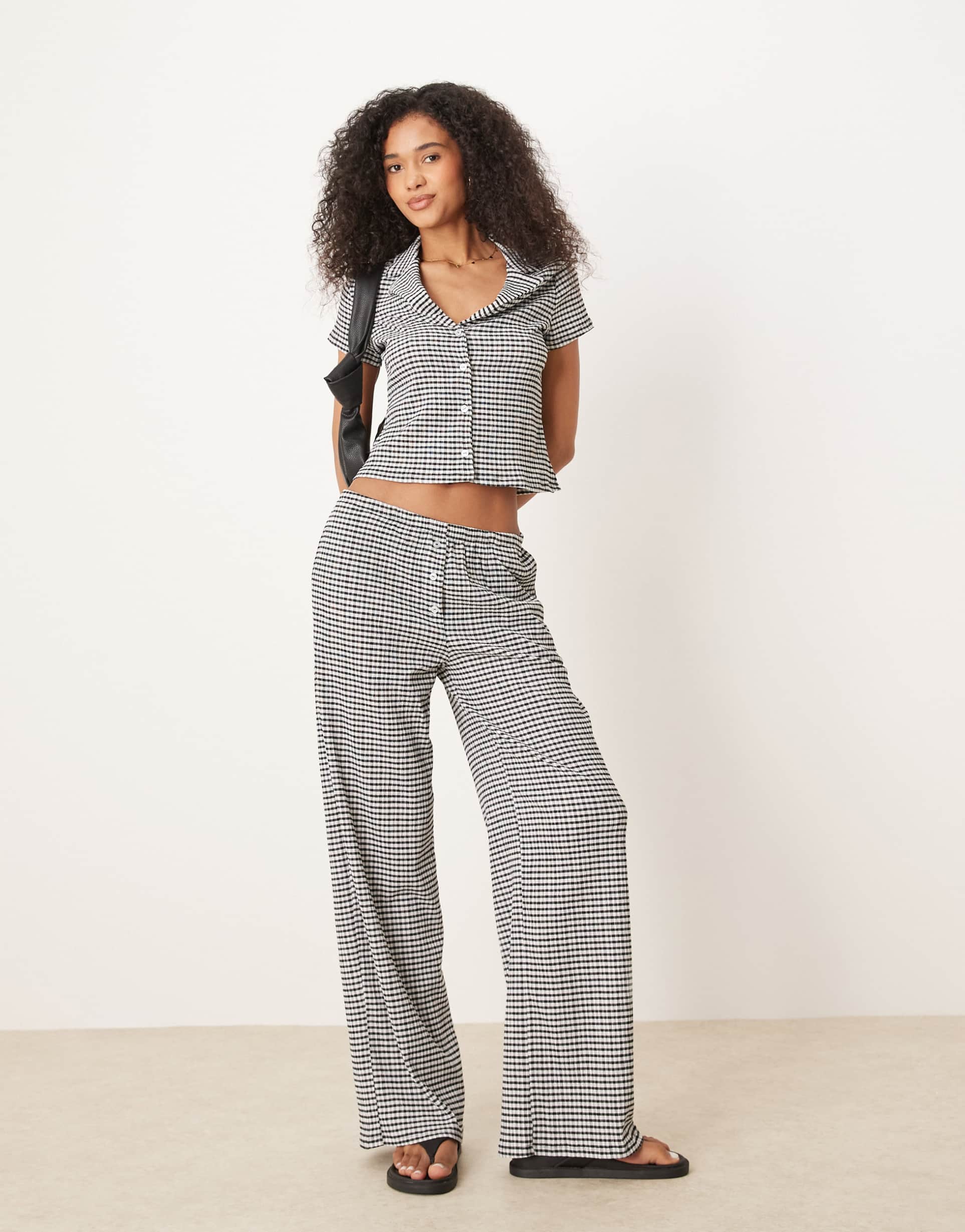 asos design wide leg pants in mono gingham- part of a set