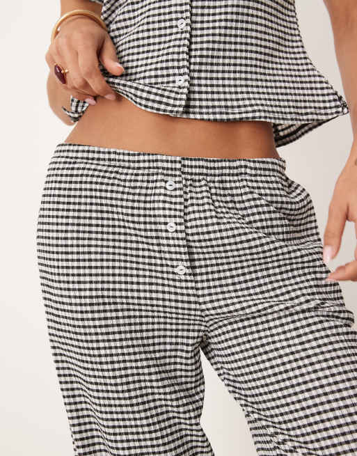 ASOS DESIGN wide leg pants in mono gingham- part of a set, 4 of 5