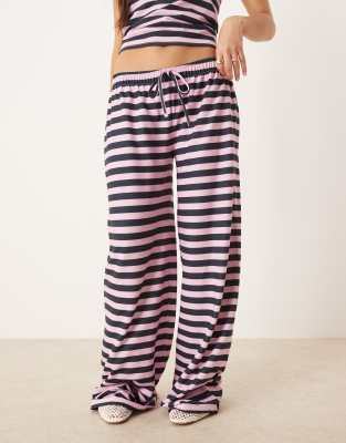 ASOS DESIGN wide leg pants in navy and pink stripe - part of a set