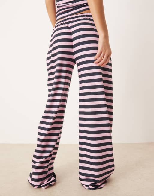ASOS DESIGN wide leg pants in navy and pink stripe - part of a set