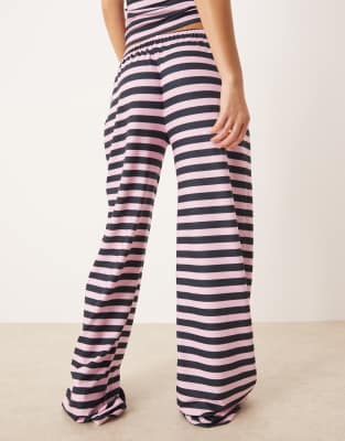 ASOS DESIGN wide leg pants in navy and pink stripe - part of a set