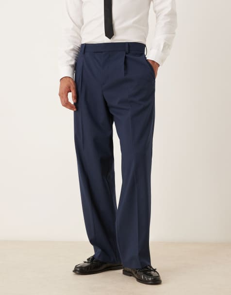 ASOS DESIGN wide leg pants in navy metallic pinstripes - view 1
