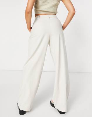 ASOS DESIGN Maternity wide leg trouser with linen in oatmeal