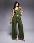 [ASOS DESIGN] ASOS DESIGN wide leg pants in olive green (Part of a set) 12 Olive Green
