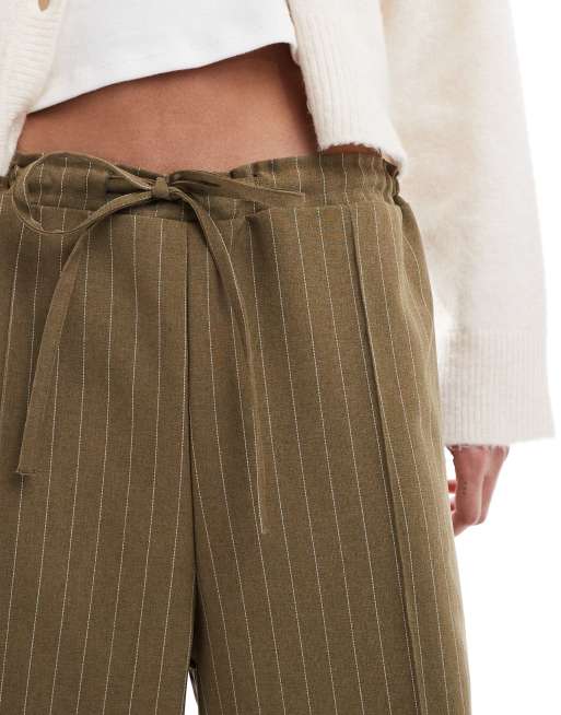 ASOS DESIGN Wide leg pant in olive green pinstripe