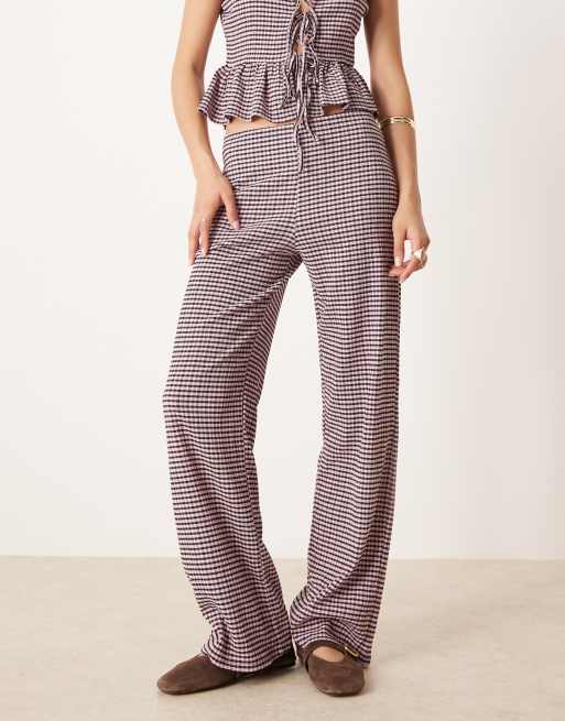 ASOS DESIGN wide leg pants in pink and black gingham (part of a set), 3 of 5