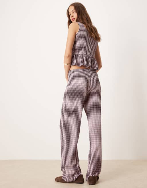ASOS DESIGN wide leg pants in pink and black gingham (part of a set), 5 of 5