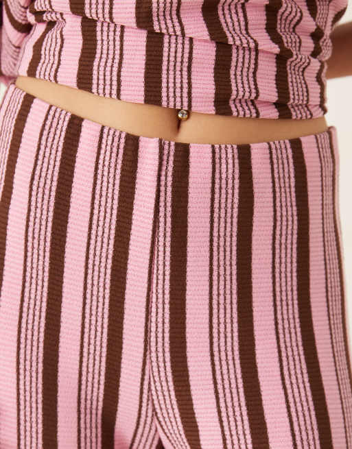ASOS DESIGN wide leg pants in pink and choc stripe - part of a set, 2 of 5