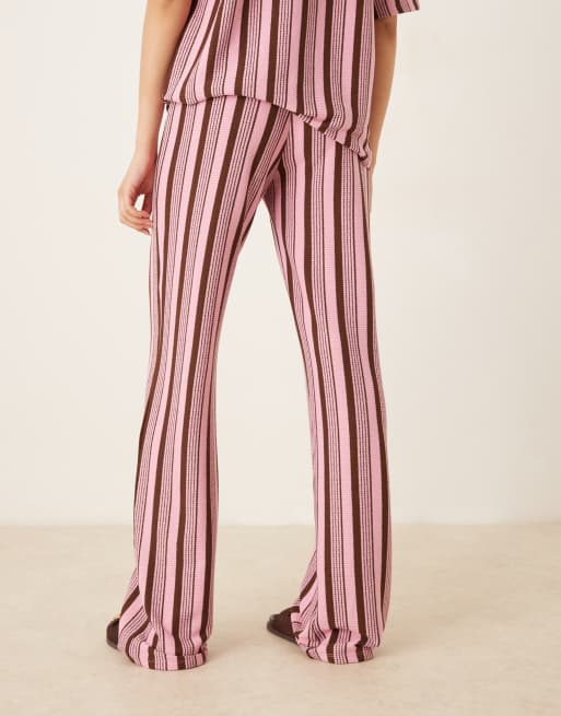 ASOS DESIGN wide leg pants in pink and choc stripe - part of a set, 3 of 5