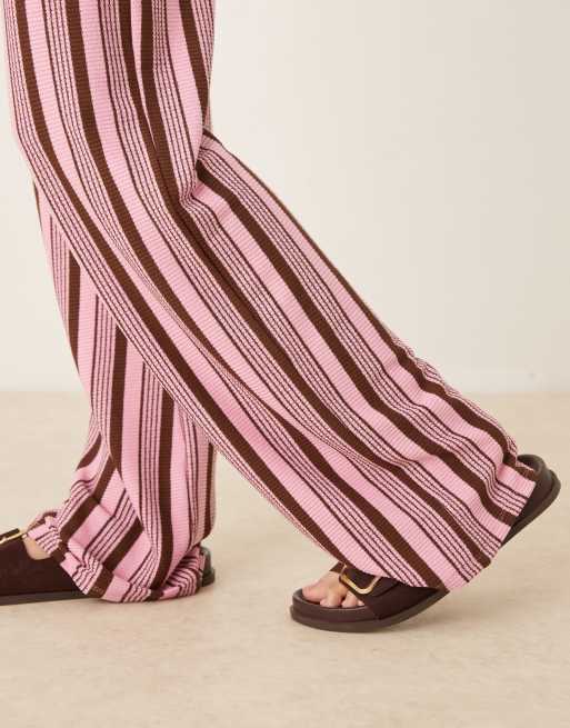 ASOS DESIGN wide leg pants in pink and choc stripe - part of a set, 4 of 5