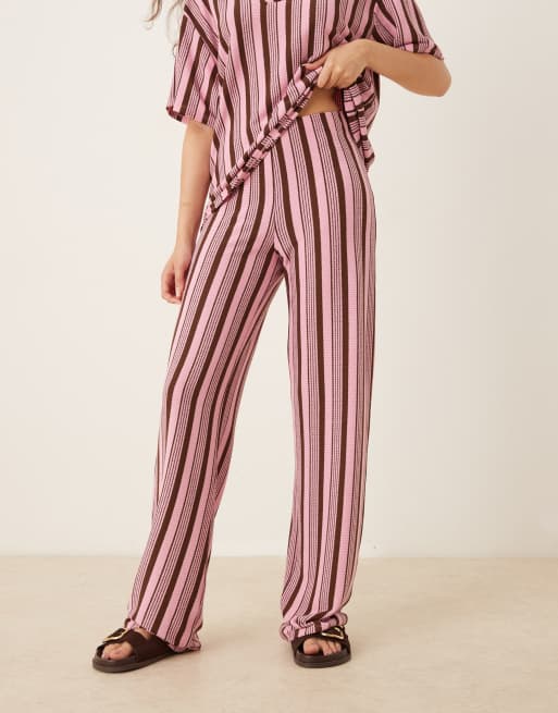 ASOS DESIGN wide leg pants in pink and choc stripe - part of a set, 5 of 5