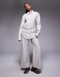 [ASOS DESIGN] ASOS DESIGN wide leg pants in pinstripe (Part of a set)-Multi 12 Grey