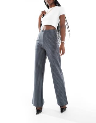 Asos Design Wide Leg Pants In Pinstripe-multi
