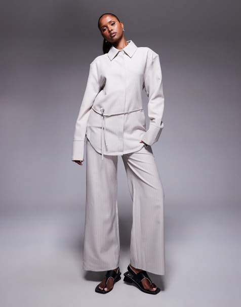 ASOS DESIGN wide leg pants in pinstripes - part of a set - view 1