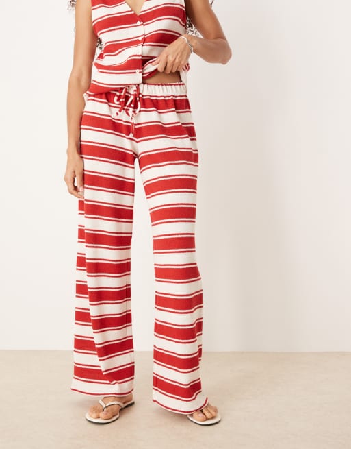 ASOS DESIGN wide leg pants in red and cream stripes - part of a set, 2 of 5