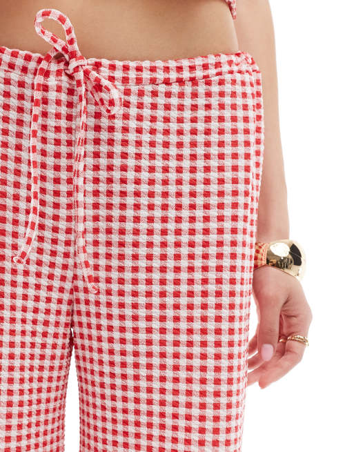 ASOS DESIGN wide leg pants in red gingham print, 3 of 5